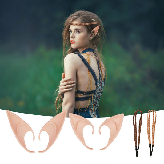 Elf Ears Set - 2 Pairs Of Ears & 2 Hair Bands, Fantasy Costume Accessories For Halloween & Carnival Party Accessories Set