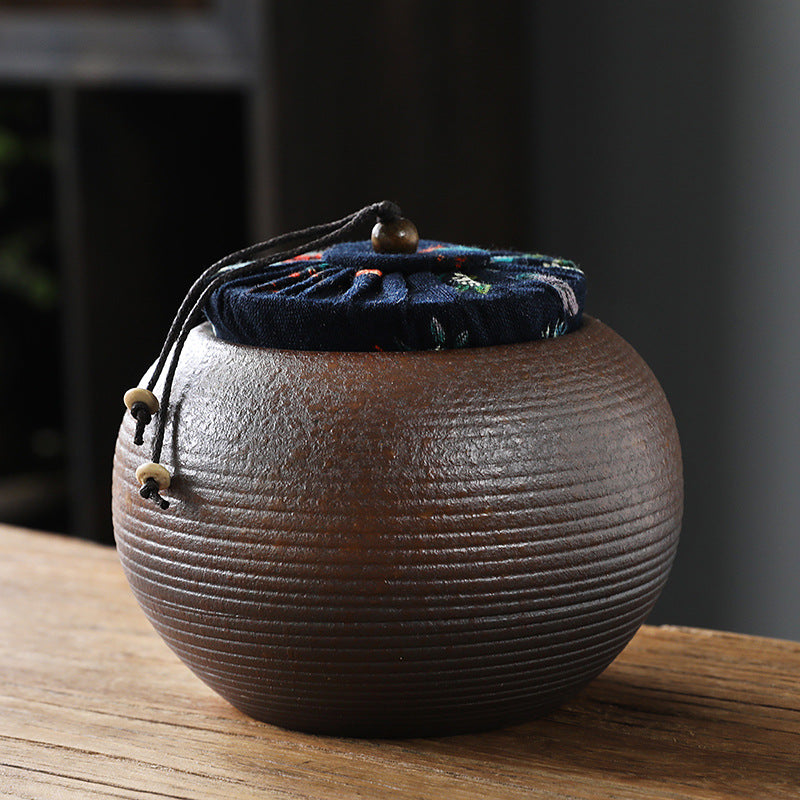 Coarse Pottery Tea Caddy Airtight Container Ceramic Puer Tea Canister