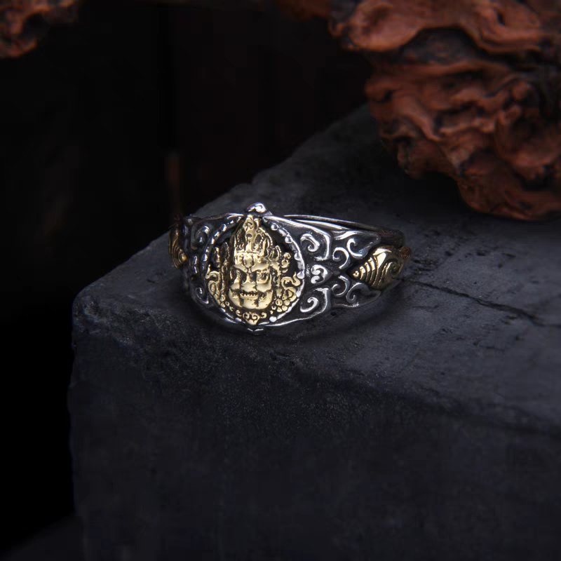 1pc 999 Sterling Silver Two-tone Wealth God Open Ring, Retro Ethnic Style, Perfect For Daily Wear & Valentine's Day Gift