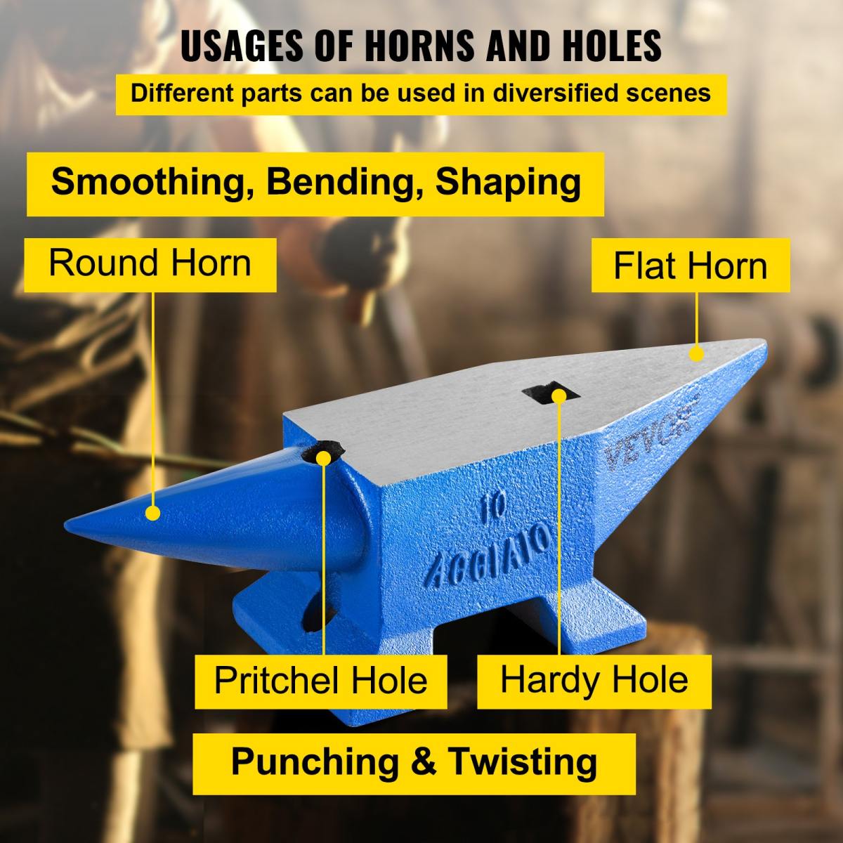 Single Horn Anvil 22Lbs Steel Anvil Blacksmith For Sale Forge Steel Tools WRound And Square Hole And Equipment Anvil Rugged Blacksmith Jewelers Durable And Robust Metalsmith Tool