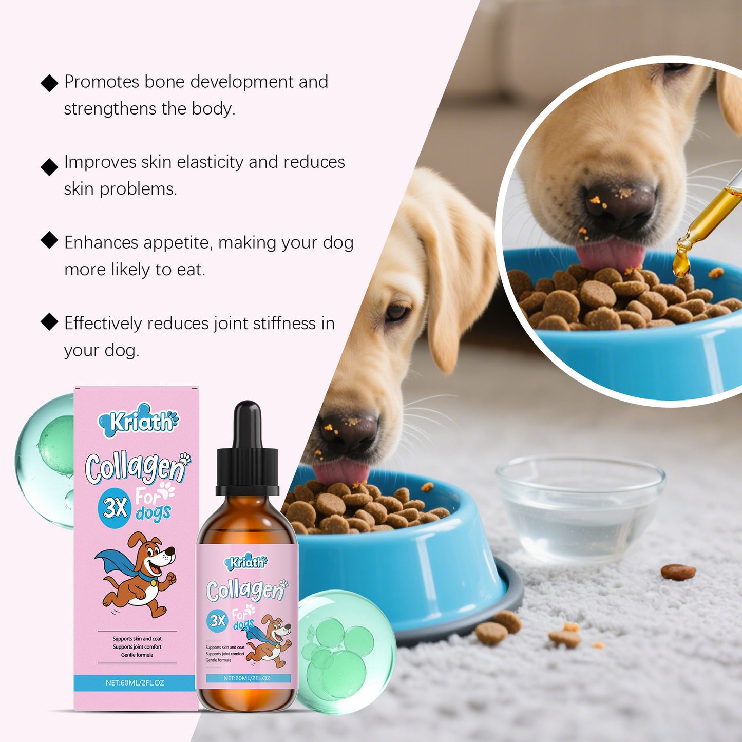 Kriath Pet Nutritional Drops - Gentle Formula For Coat And Skin Care, A Supplement To Main Dog Food
