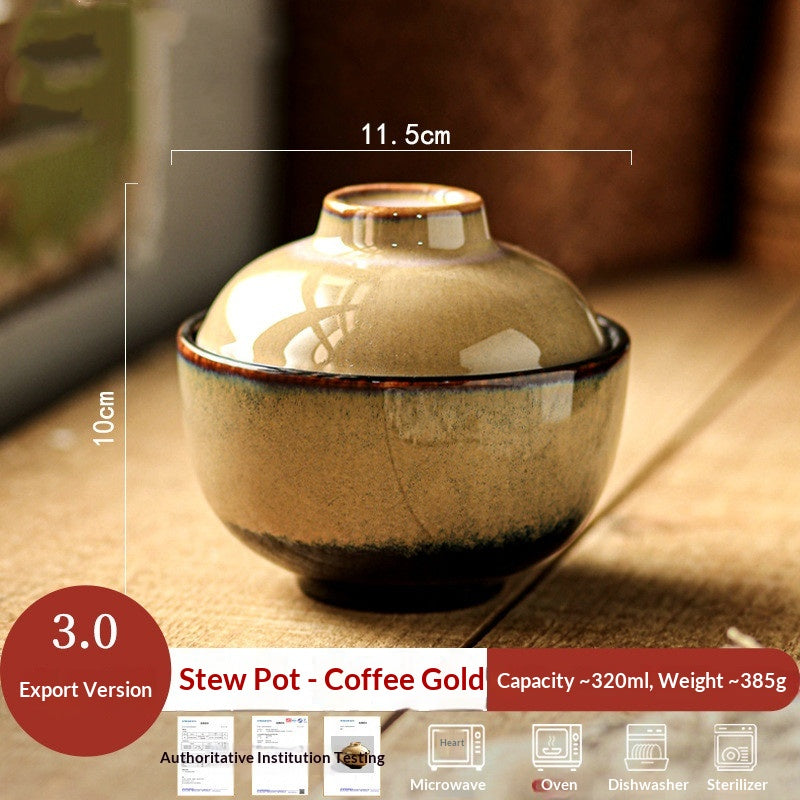 Stewing Pot For Water Bath Cooking Household Ceramic Dessert Bowl With Lid