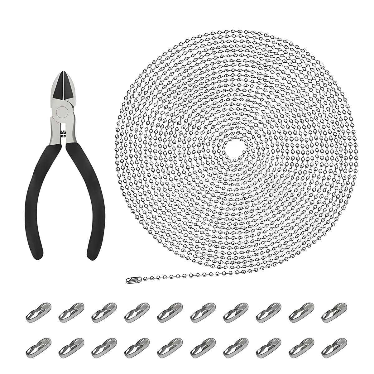 Stainless Steel Ball Chain, 10 M, With 100 Connectors And Pliers – Complete Set For DIY Jewelry – Party Supplies Set