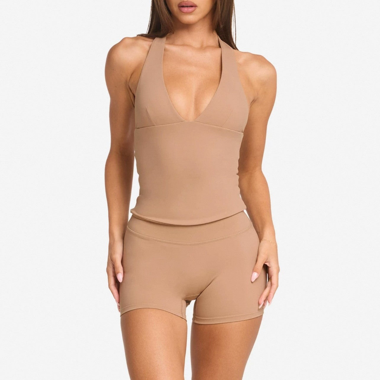 With Chest Pad V-neck Halter Nude Feel Quick-drying Sports Fitness Top