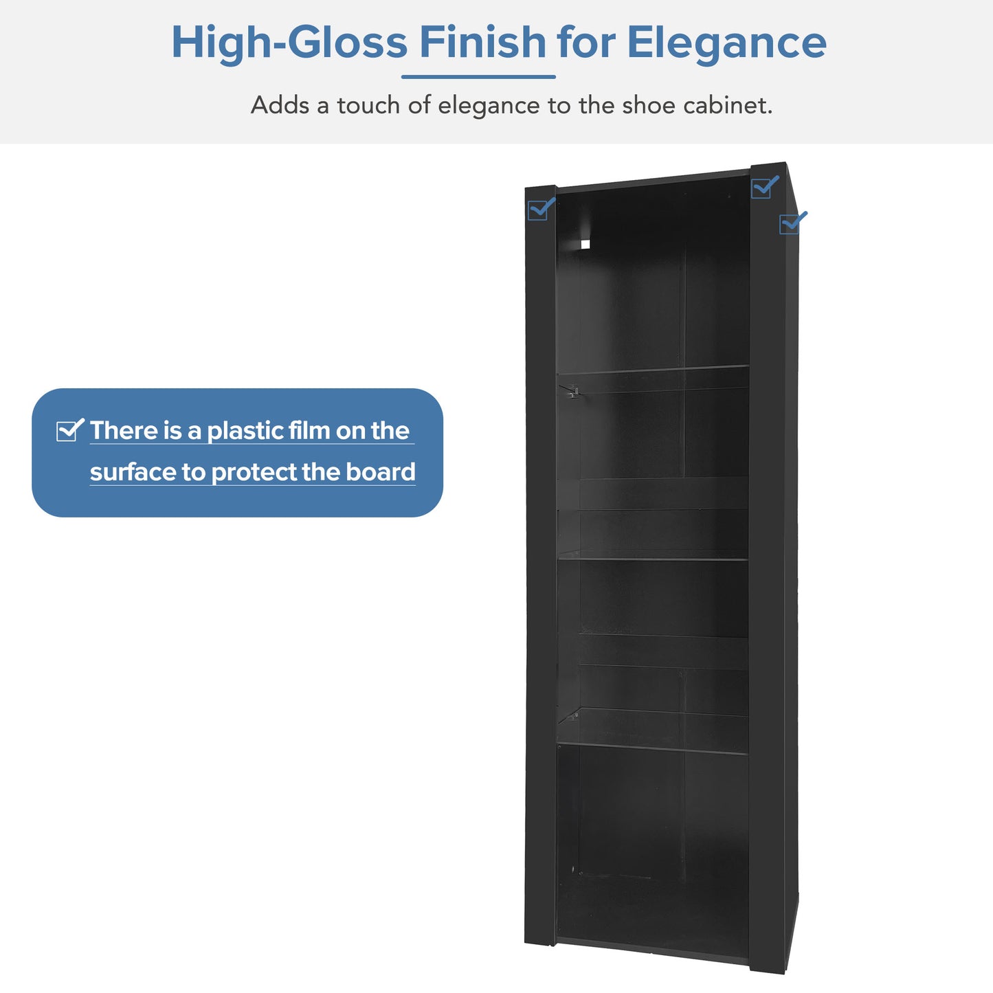 Black High Gloss Display Cabinet With LED Lighting, 3 Glass Compartments, 55x38x166cm, Display Cabinet, Standing Cabinet, Tall Cabinet, Storage Cabinet