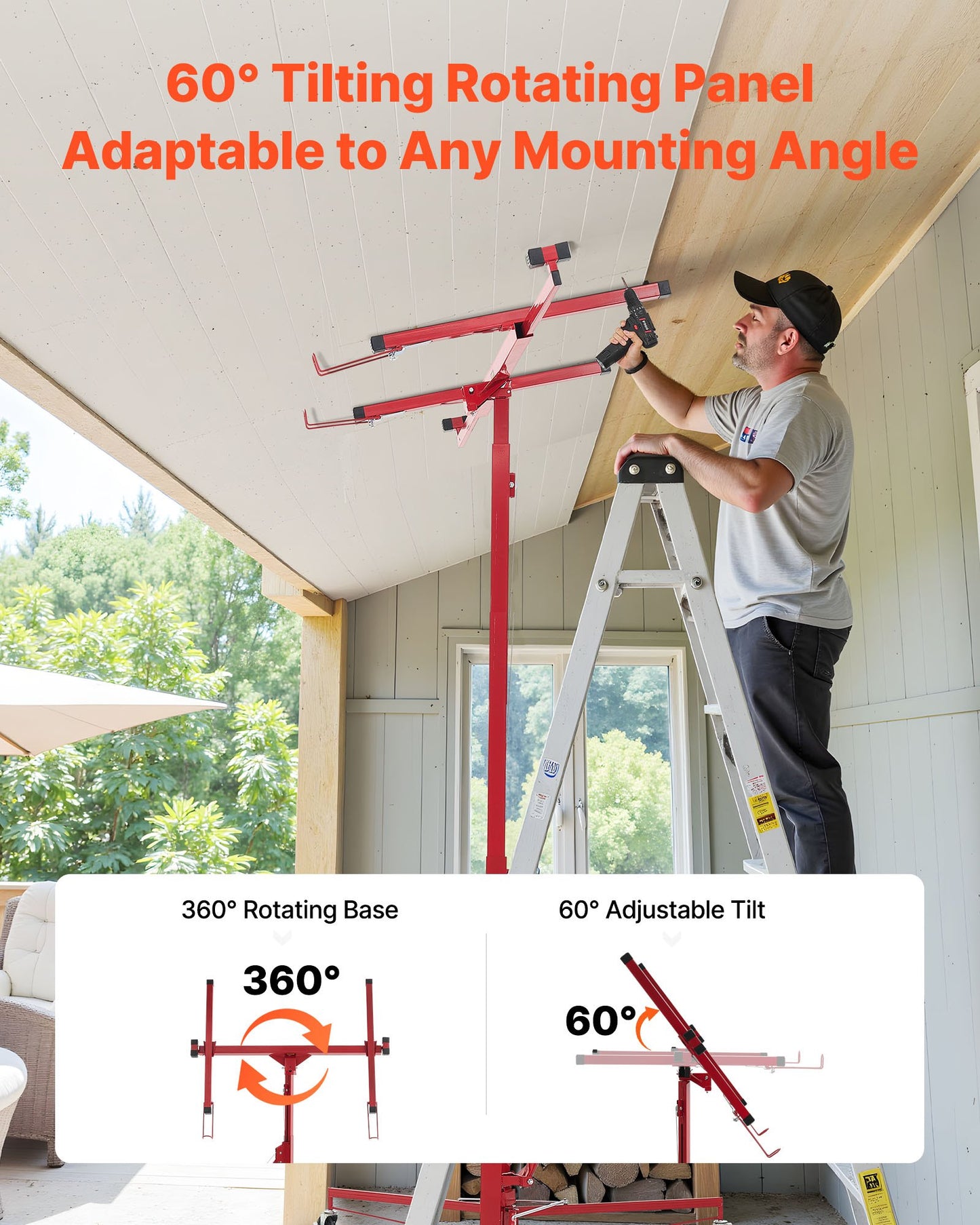11ft Drywall Lift, Heavy-Duty 150 Lbs Sheetrock Hoist With Adjustable Telescoping Arm, Lockable Wheels, Drywall Lifter Panel Jack Hoist Tools Ideal For Ceiling & Wall Installation (Red)