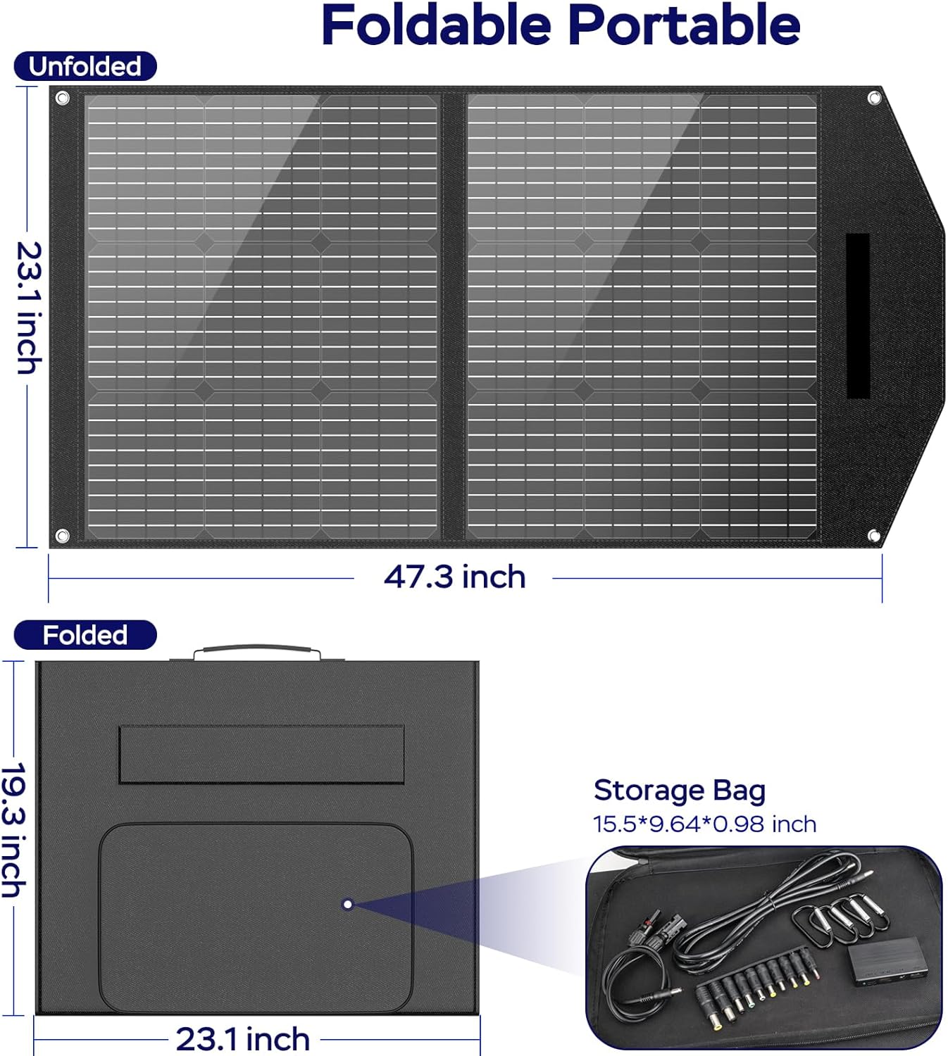 Portable Solar Panel  Watt Foldable Solar Panel Charger For Power Station, USB DC Devices 18V Output10 Connectors  High Efficiency IP68 Waterproof For Camping Outdoor RV Cloudy