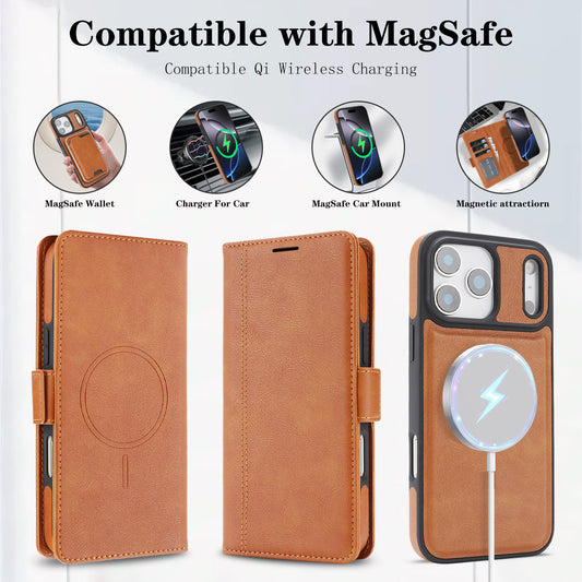Wireless Charging Magnetic Leather Phone Case