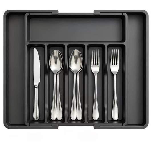 Expandable Utensil Tray For Kitchen, BPA Free Flatware And Cutlery Holder, Adjustable Plastic Storage For Spoons Forks Knives