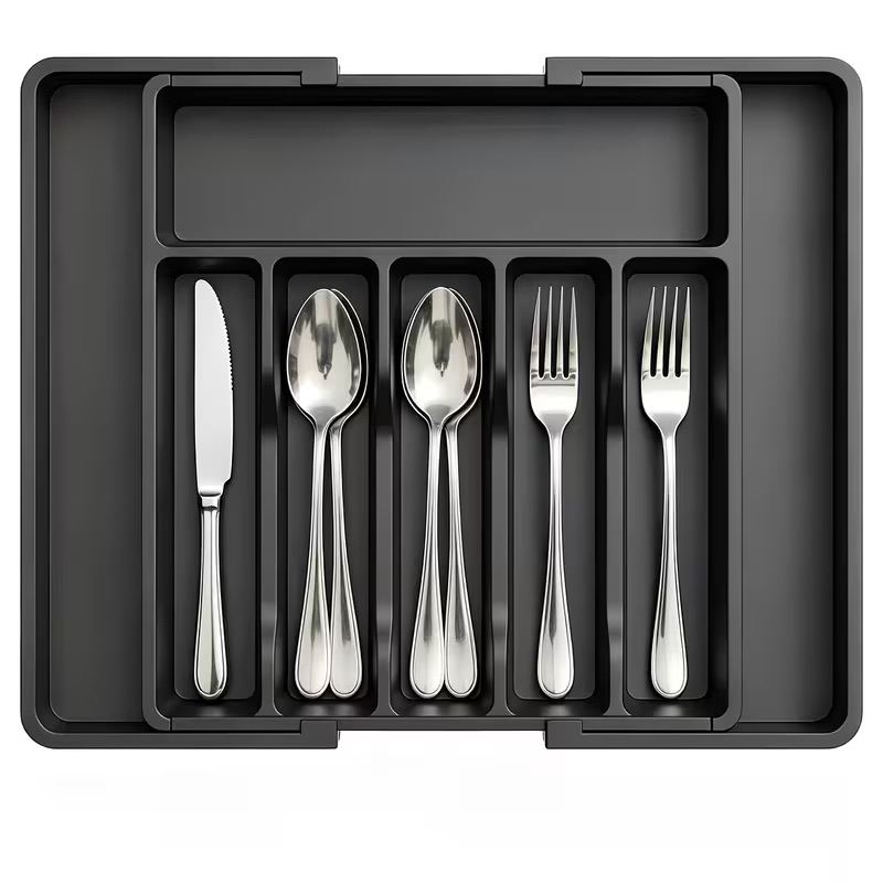 Expandable Utensil Tray For Kitchen, BPA Free Flatware And Cutlery Holder, Adjustable Plastic Storage For Spoons Forks Knives