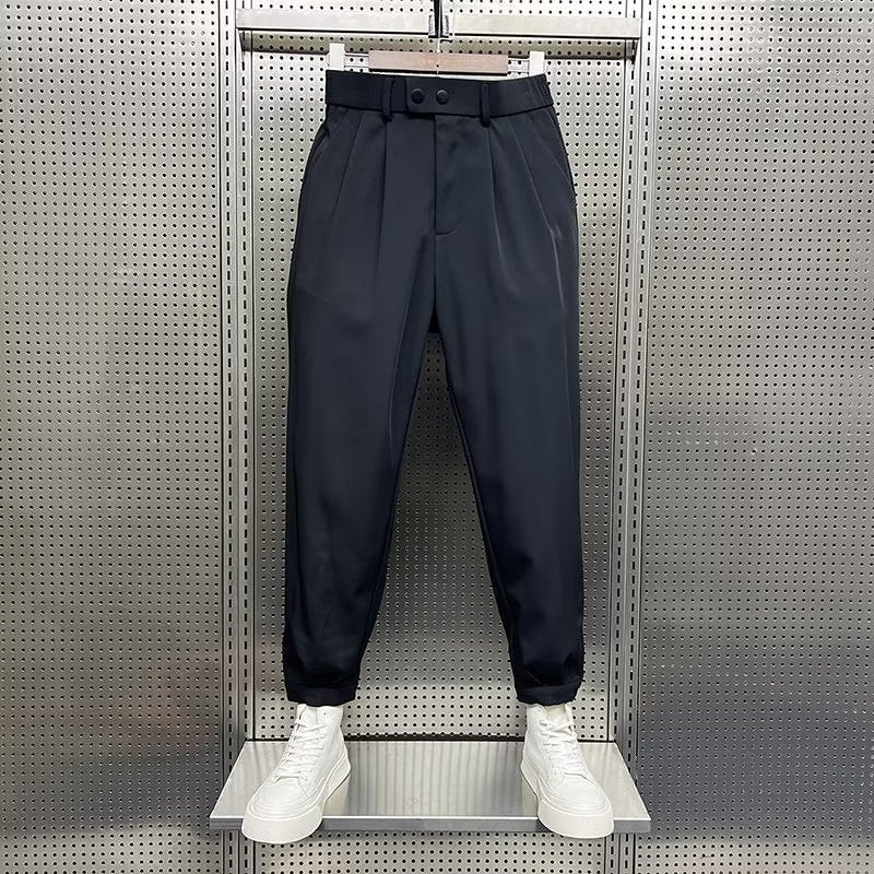 Mens Solid-Color Korean-Style Loose-Fit Versatile Casual Pants