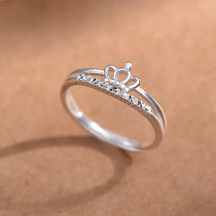 1 Piece 999 Sterling Silver Crown CZ Stackable Ring, Delicate Princess Style, For Daily Wear & Valentine's Gifts