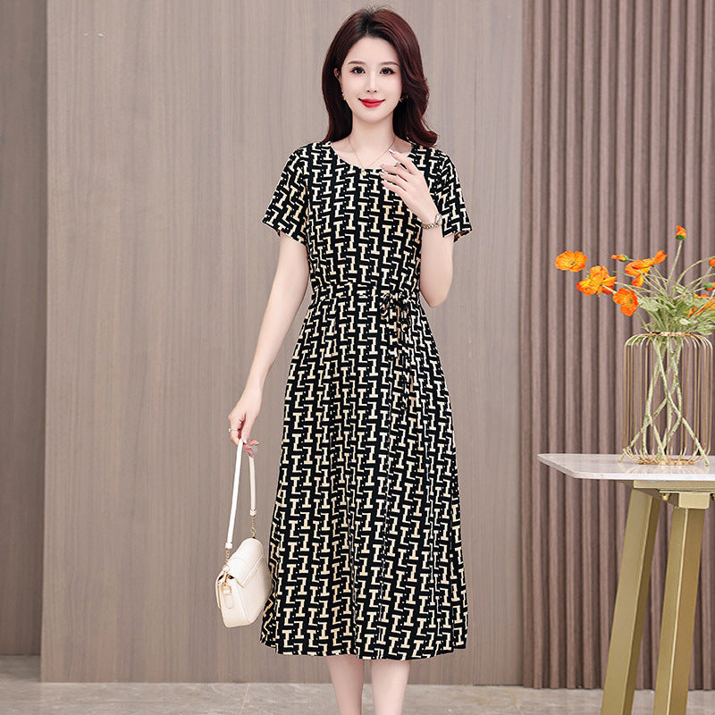 New Elegant Cotton Silk Dress For Middle Aged And Senior Women