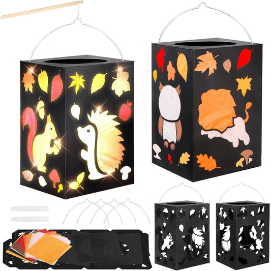 4-Piece Fall Lantern Craft Set: Kids' Fall Crafts, Paper Lanterns, Animal Creative Sets, Fall Animal Lanterns, Paper Craft Set For Boys And Girls, Fall Party Gift, St. Martin's Lantern Parade