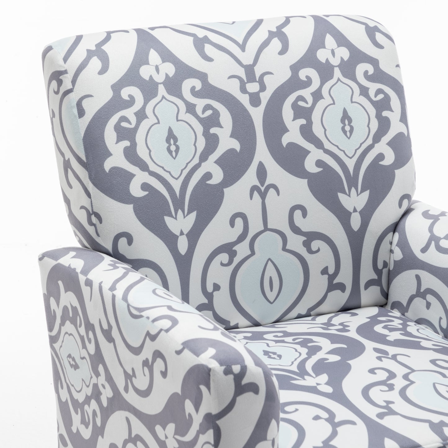 Patterned Polyester Blend Armchair, Solid Birch Wood Frame With Brown Tapered Legs, Foam Padded Accent Chair With Trim Detail For Living Room Office