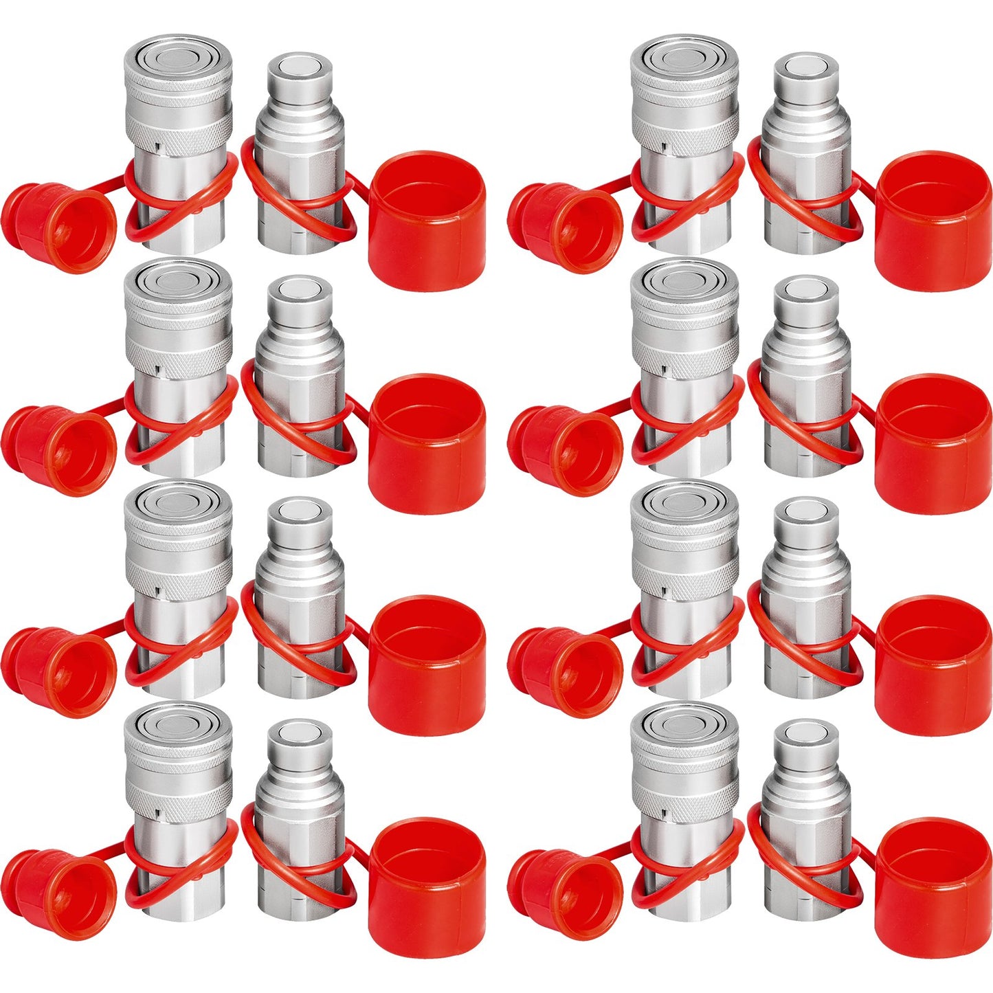 Skid Steer Hydraulic Quick Connect 1/2\" Body Hydraulic Coupler 1/2\" NPT Hydraulic Coupling Quick Connect 8 Pairs Hydraulic Quick Coupler 27.6 MPa (ISO 16028) (8 Pairs)