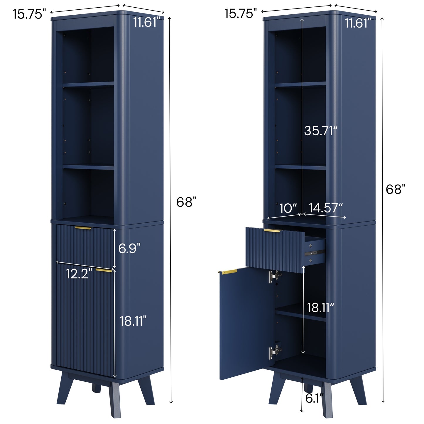 68  H Tall Bathroom Storage Cabinet With  Adjustable Shelves And One Drawer & Door, Storage Cabinet For Bathroom, Living Room, Entryway & Kitchen, Blue