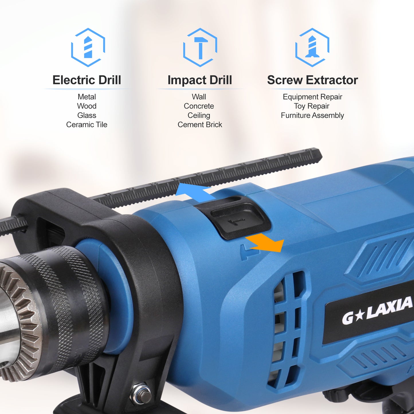 G LAXIA 550W Hammer Drill, Speed Variable 3000 RPM, 13mm  Chuck, Electric Hammer And Drill 2-in-1 ,Package Contains 105 Accessories