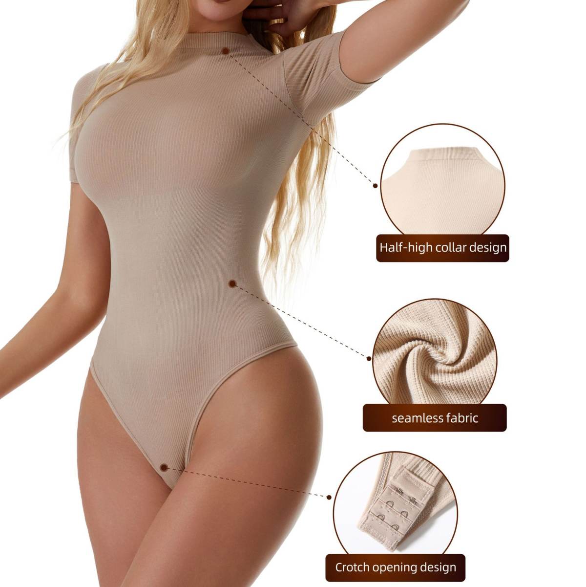 Plus-size Shapewear Bodysuit For Women, Waist Trainer, Body-shaping Undergarment, Yoga Crewneck Short-sleeve Fitness Base Layer