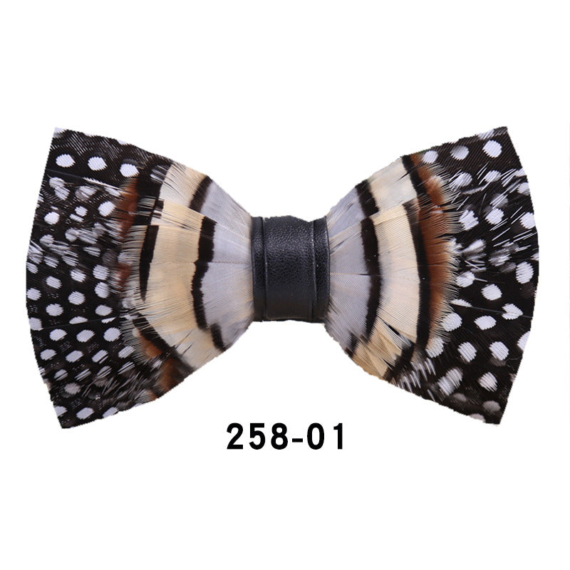 Weijian 258 Black And White Dots Khaki Feather Wedding Groom Best Man Bow Wedding Shirt Men's Bow Tie Bow Tie