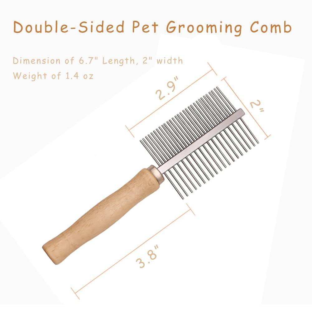 Dog Cat Pet Comb Double Sided Grooming Brush Metal Comb For Loosening Up Removing Mats Debris Tangles And Knots Wooden Handle Stainless Steel Tooth Perfect For Pets
