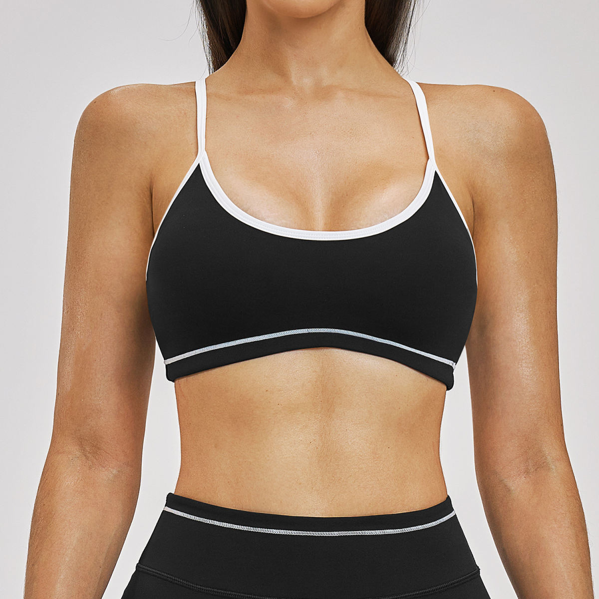 Sports Bra With Contrast-color Double Straps For Yoga