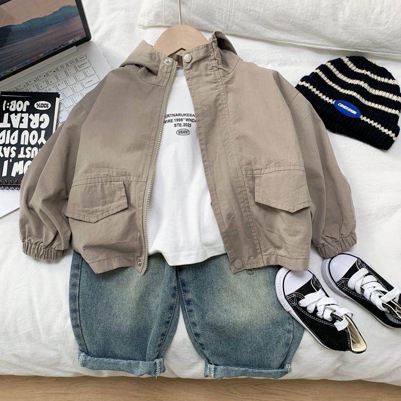 Boys' Korean-style Fashionable Hooded Trench Coat