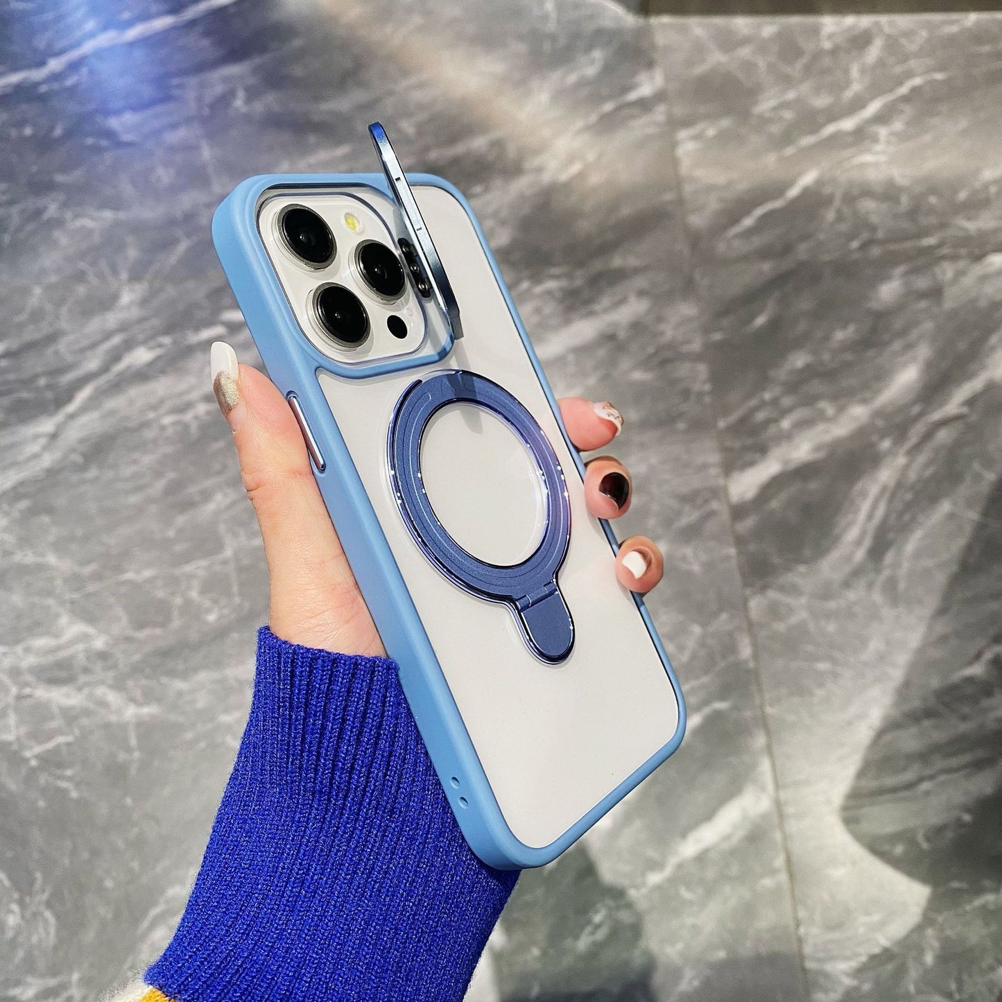Simple Magnetic Charging Double Bracket Phone Case