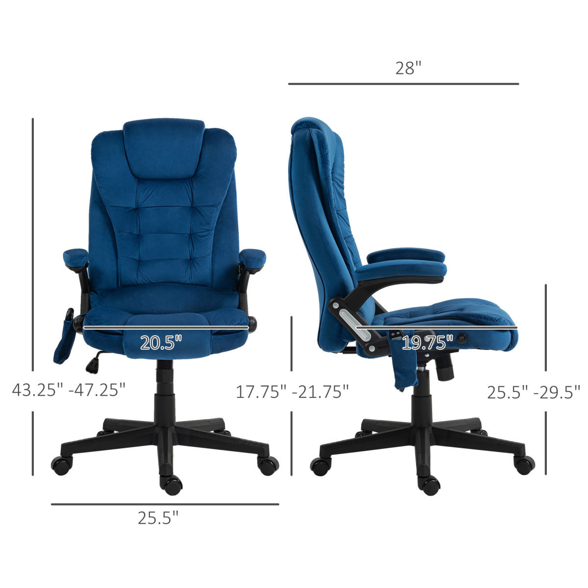 6 Point Executive Office Chair with Heat, Velvet High Back Vibrating Massage Office Chair, Drak Blue