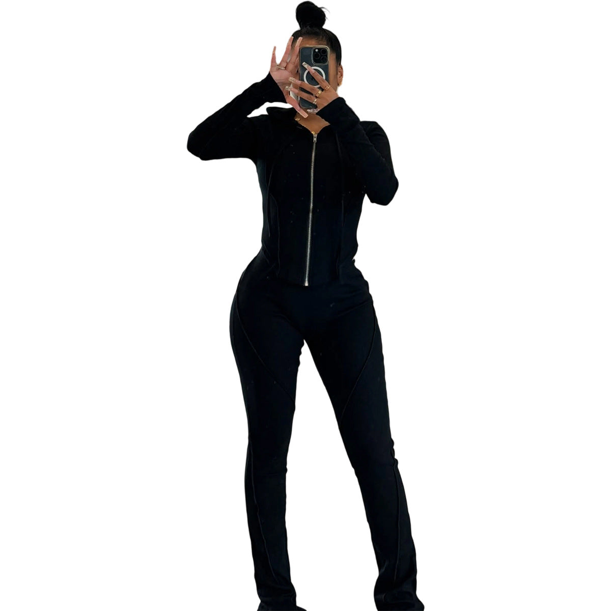 Womens Fashion Ribbed-Stripe Casual Sports Set