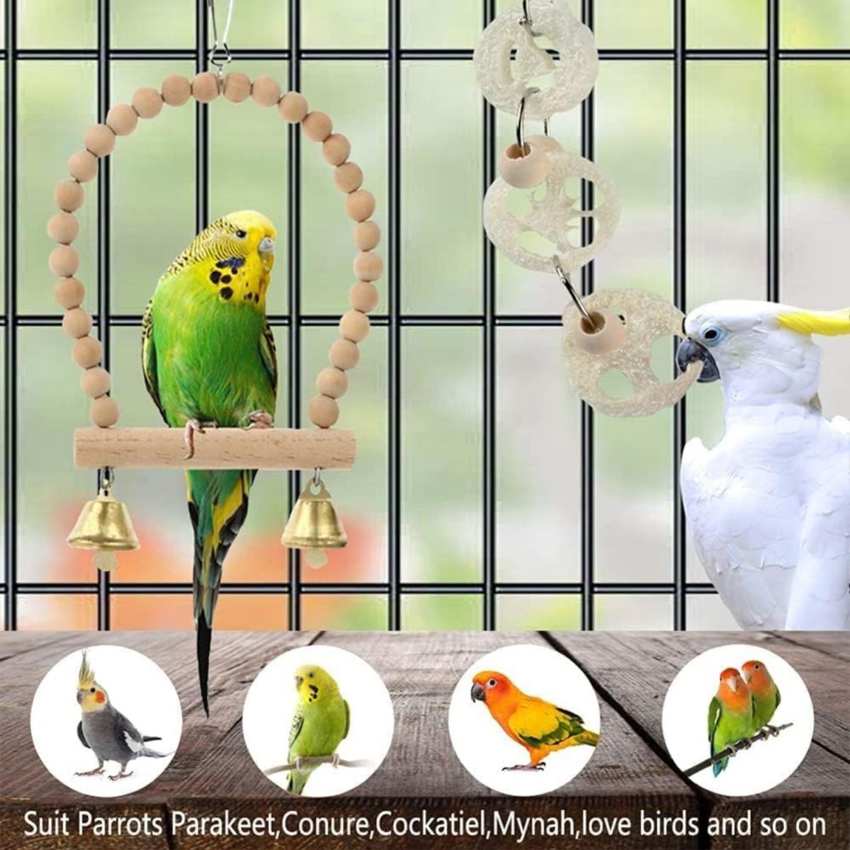 BBjinronjy Bird And Parrot Toys, For Hanging, 18 Pieces, Bird Cage Accessories, Toys, Perch, Ladder, Chew Toys, Hammock For Parakeets, Lovebirds, Finches, And Other Small Pets—Party Packages