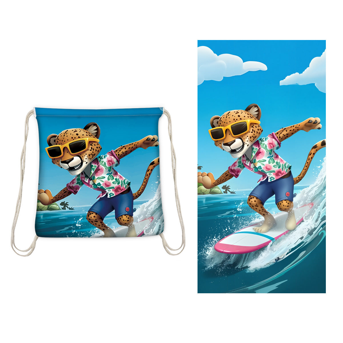 Beach Towel With Integrated Bag Portable Storage Backpack Printed Towel Bath Towel
