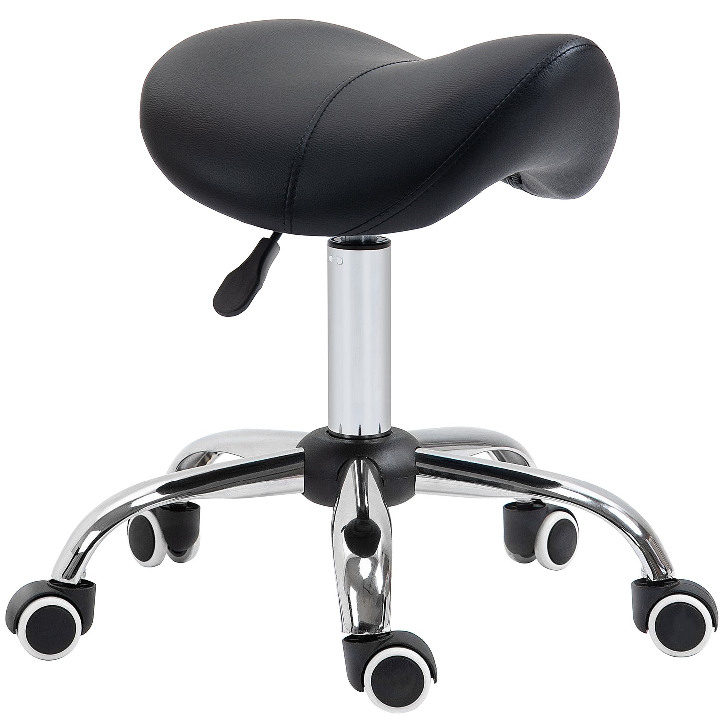 Cosmetic Stool 360 Rotate Height Adjustable Salon Massage Spa Chair Hydraulic Rolling Faux Leather Saddle Stool Mobility, Black