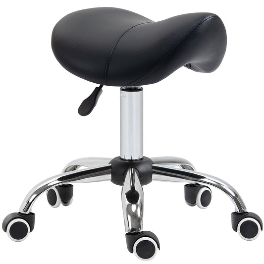 Cosmetic Stool 360 Rotate Height Adjustable Salon Massage Spa Chair Hydraulic Rolling Faux Leather Saddle Stool Mobility, Black