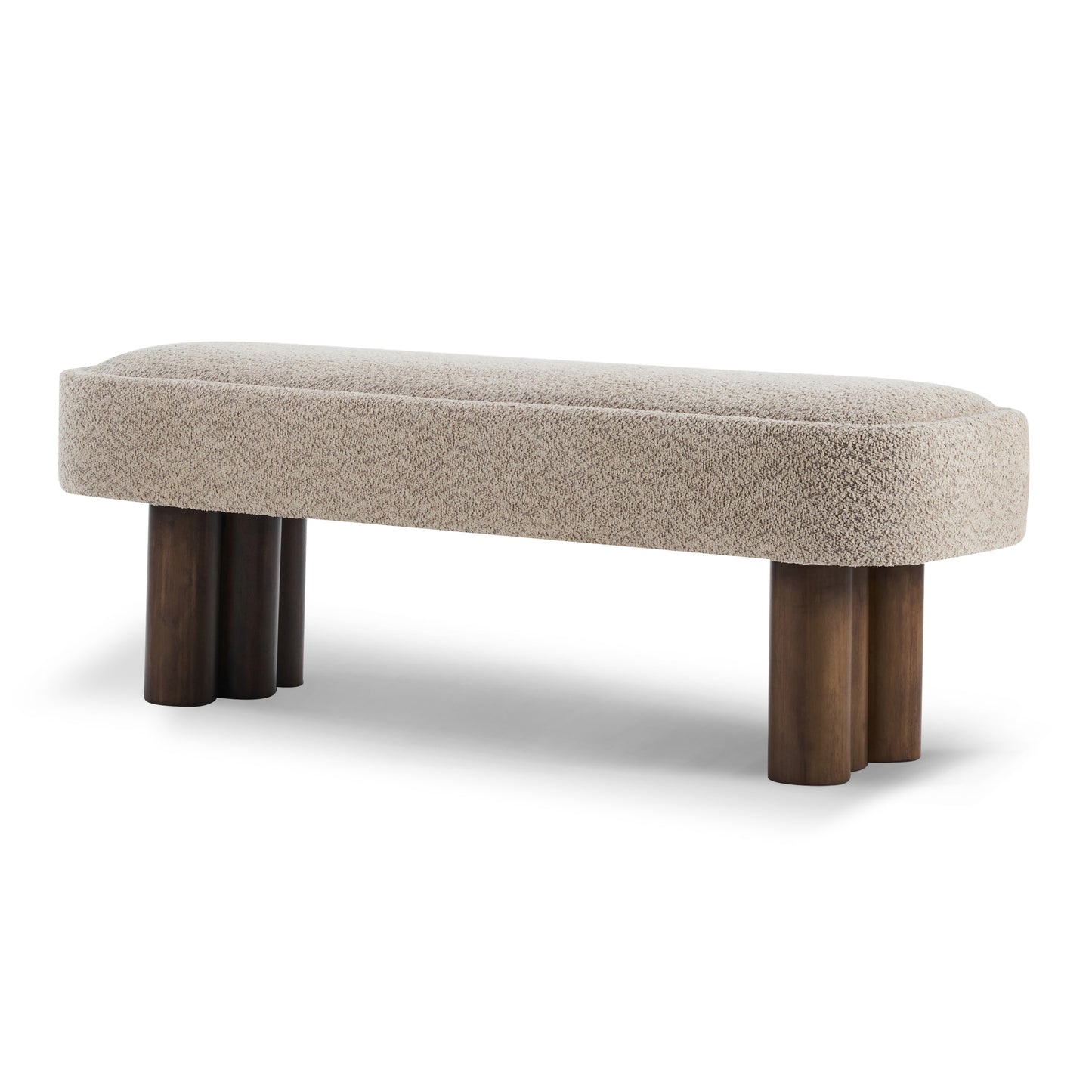 Indoor Khaki Boucle Dining Bench With Walnut Color Legs, 51.57 L Upholstered Seating For Kitchen, Dining Room And Living Space,250lbs Capacity