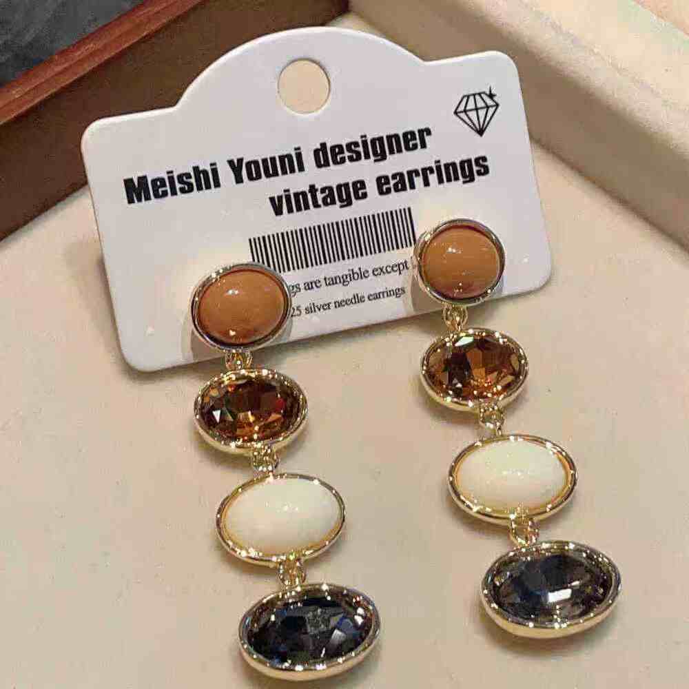 2026 New Long Coffee Zircon Dangle Earrings, Japanese Korean Luxury Jewelry