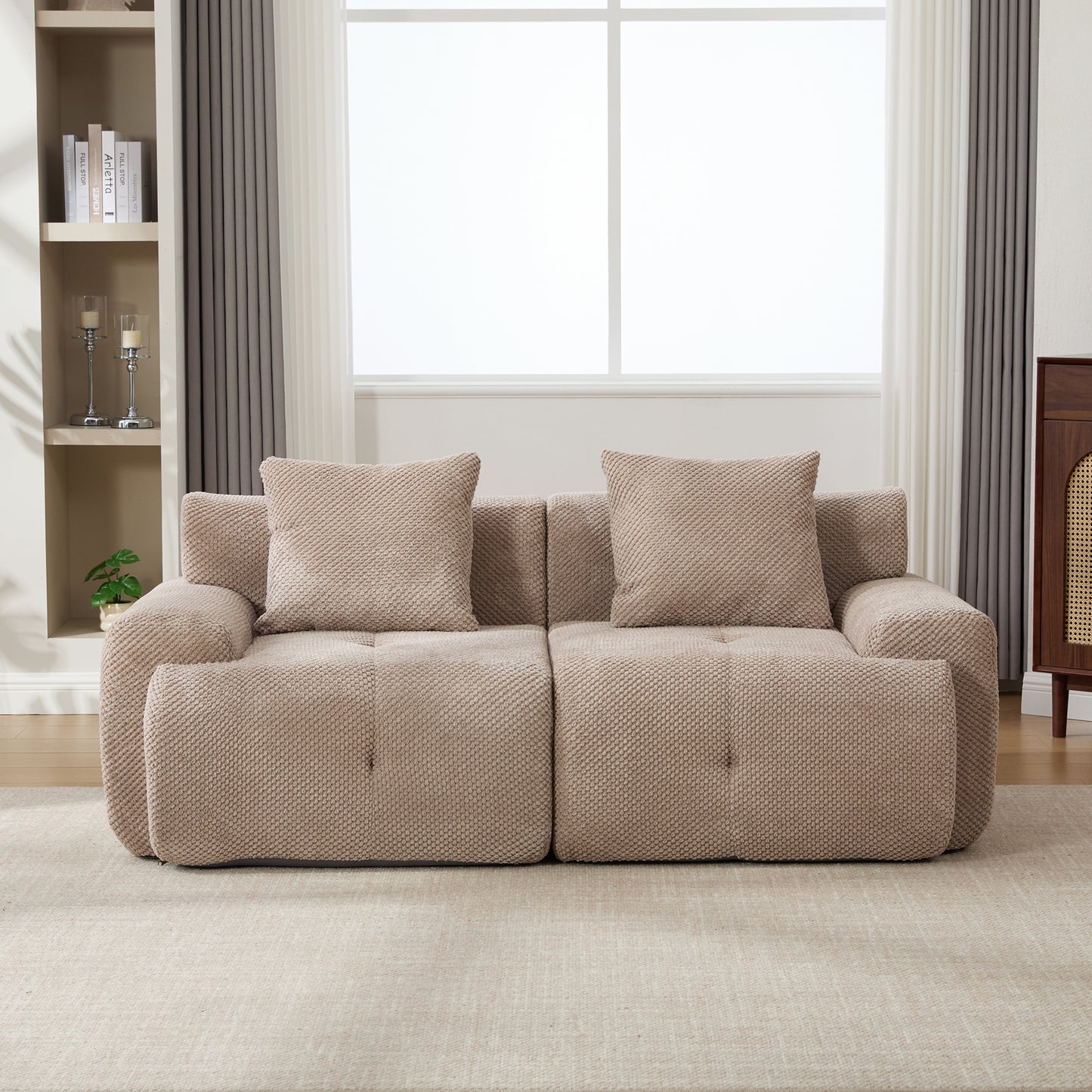 73  Modern Modular Sectional Sofa Loveseat, 2 Seater Tufted Comfy Cloud Tufted Floor Convertible Couch With 2 Pillows, Boneless Conversion Sofa For Living Room,Office, Apartment,Guestroom, Taupe
