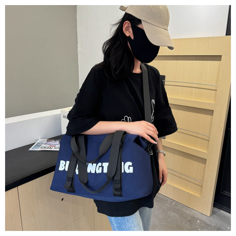Women's Fashion Letter Print Gym Duffel Bag - Wet & Dry Separation Yoga Fitness Tote, Weekender Overnight Shoulder Bag For Travel