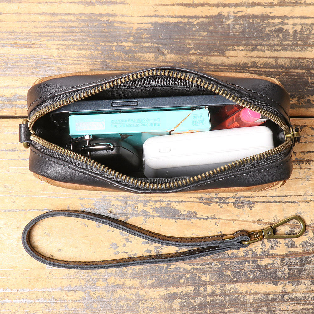 Unisex Retro Artistic Stitching Craft Personalized Leather Messenger All-match Mobile Multi-layer Zipper Square Bag