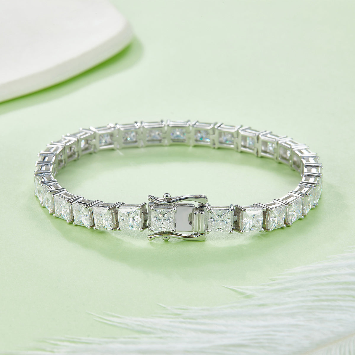 S925 Sterling Silver 4.5x4.5mm Princess Cut Moissanite Tennis Bracelet D Color VVS1 16-18-20cm Platinum Plated GRA Certified Gift Box