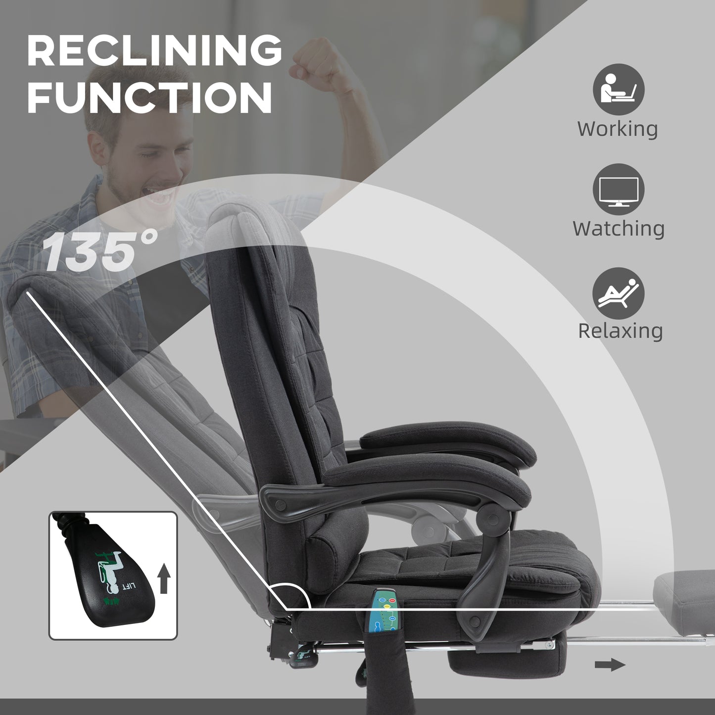 Vinsetto Six-Point Massage And Heated Office Chair - Black