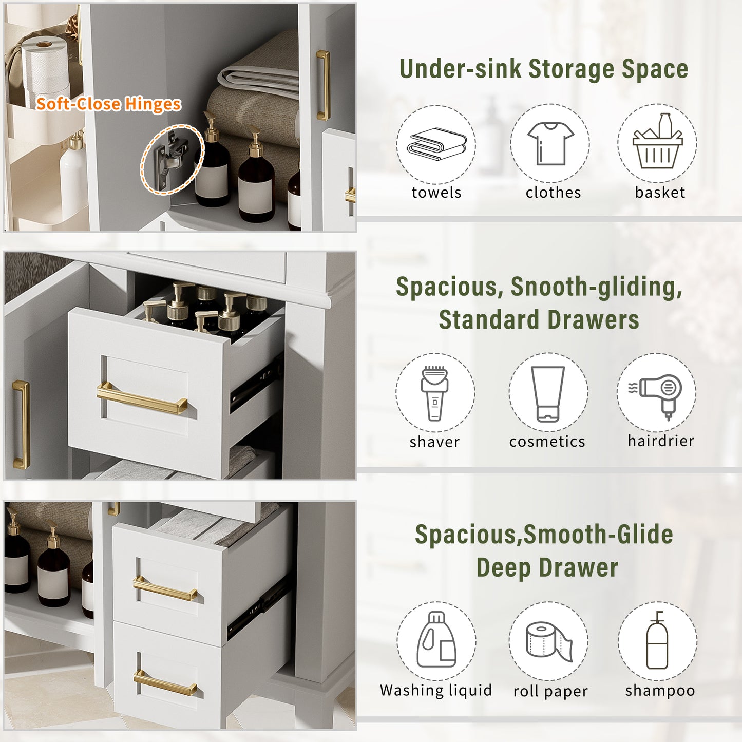 30  Bathroom Vanity With Ceramic Sink, Modern Storage Cabinet With Soft-Close Doors, Deep Drawer & Standard Drawer, Stylish Bath Vanity For Small Bathrooms Old SKU N729P276610K