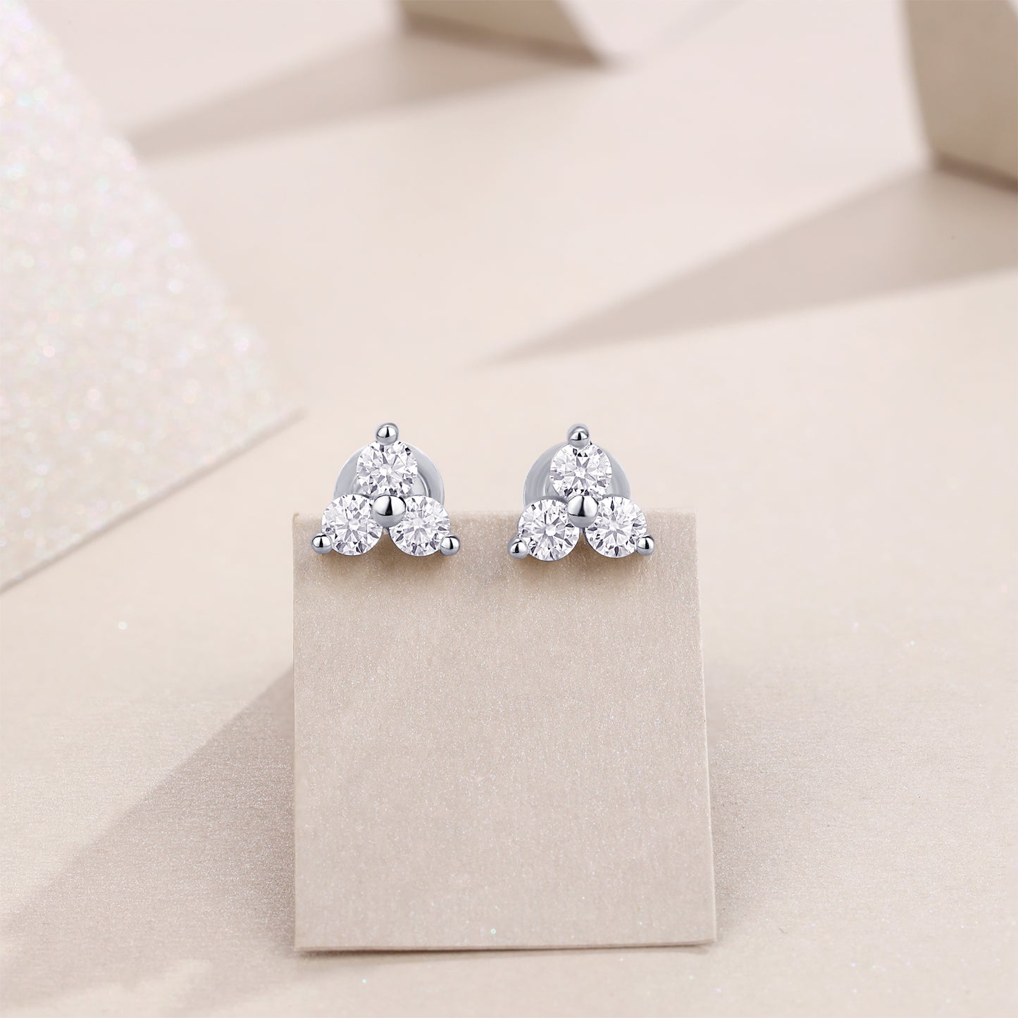 S925 Sterling Silver Trinity Stud Earrings, 0.6ct D-VVS1 Moissanite, Platinum Plated 1.2g Women's Minimalist Jewelry Gift Box