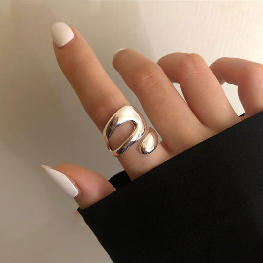 925 Sterling Silver Intertwined Chain Ring, Vintage Open Adjustable Cuff, Non Tarnish Korean Style Jewelry