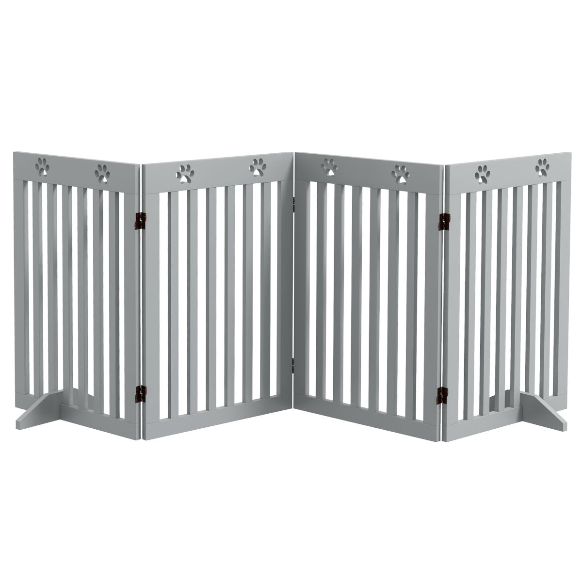 PawHut Wooden Pet Gate Foldable Freestanding Dog Safety Barrier W Support Feet, Grey
