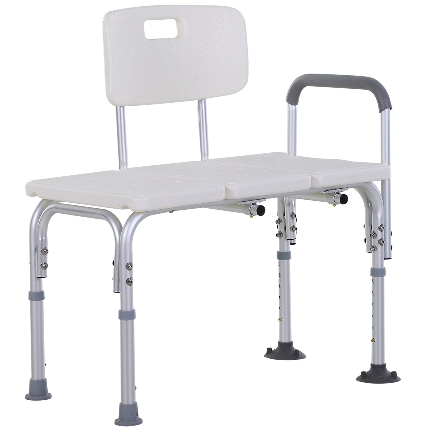 Height Adjustable Shower Chair, Non Slip Bath Transfer Bench For Elderly, Disabled With Armrest And Backrest, 300 Lbs Capacity, White