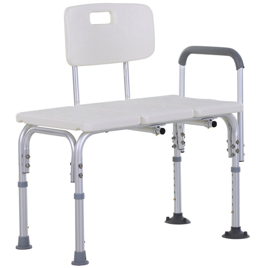 Height Adjustable Shower Chair, Non Slip Bath Transfer Bench For Elderly, Disabled With Armrest And Backrest, 300 Lbs Capacity, White