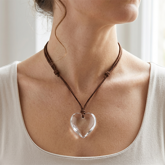 Y2K Puffy Glass Heart Pendant Necklace - Large Murano Style Heart Charm On Adjustable Cord - Cute Chunky Romantic Jewelry Gift For Women