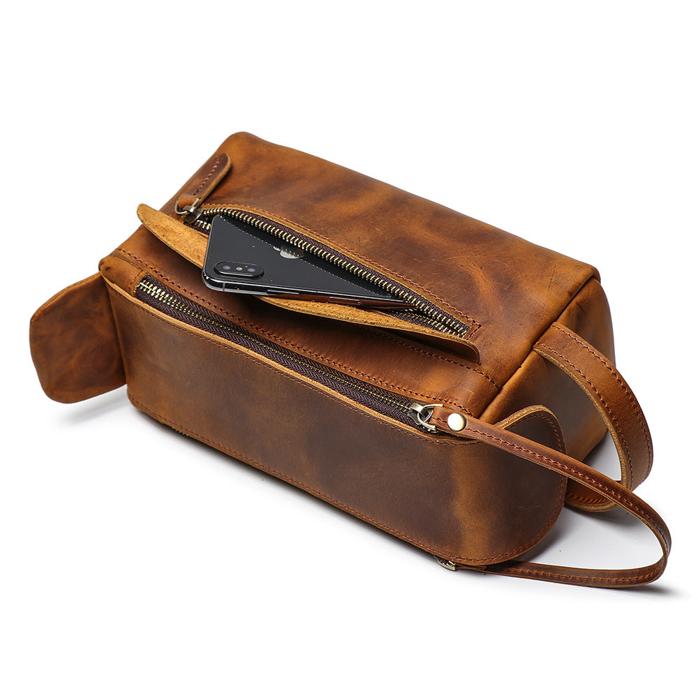 Retro-style Multi-functional Leather Tote Mens Makeup Bag
