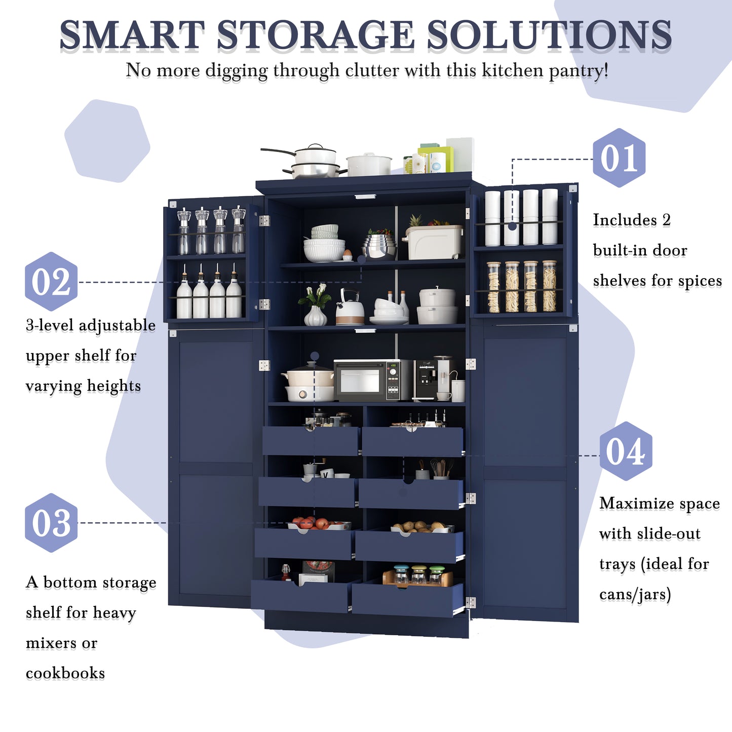 TOPMAx 35.5x17.6x70.9inch Freestanding Kitchen Pantry Cabinet  Tall Storage Cabinet With 4 Doors  2 Door Shelves  8 Pull- Out Trays And Adjustable Shelf For Dining Room  Blue